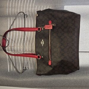 Coach brown classic tote red trim